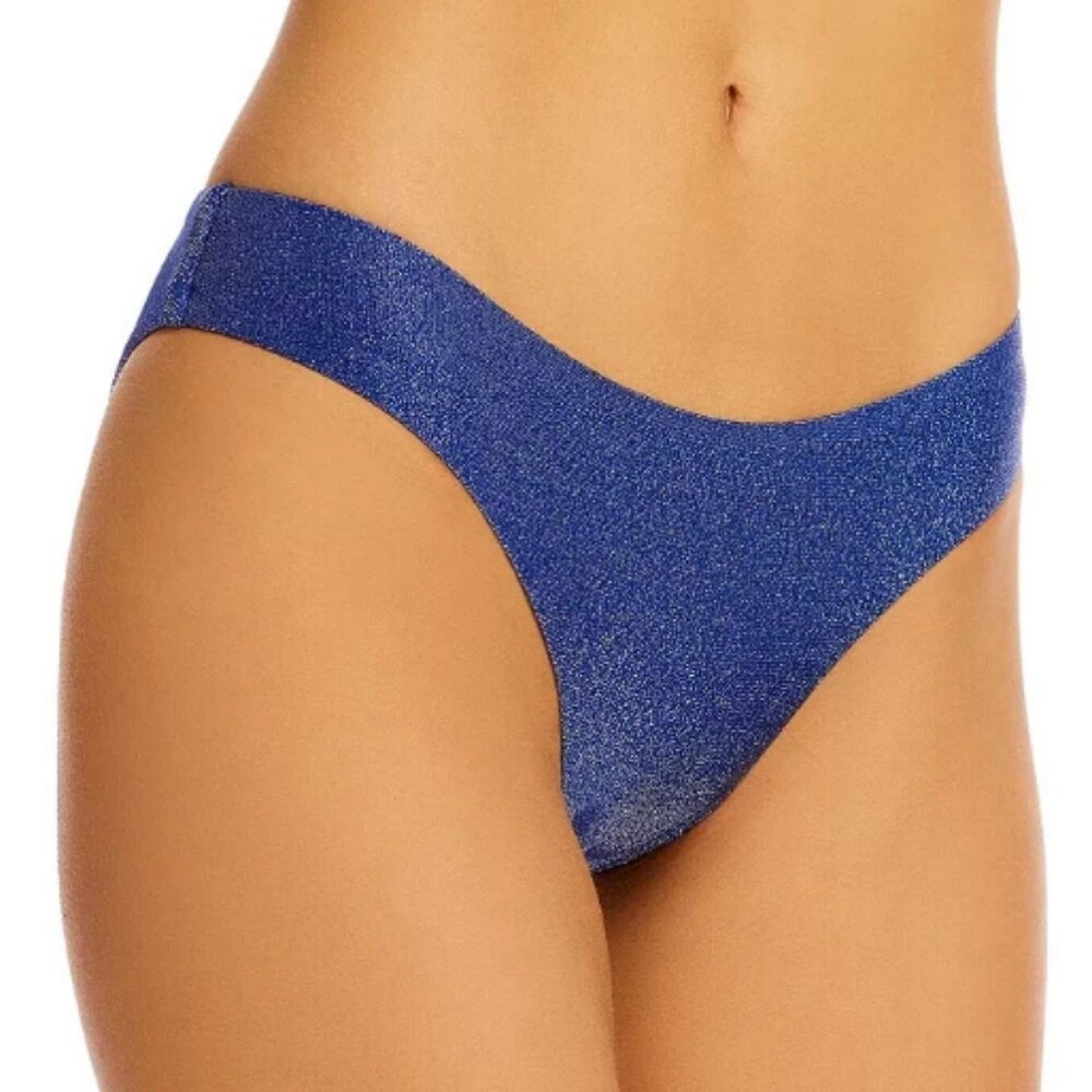 Aqua Swim Shimmer Classic Moderate Coverage Low Rise Bikini Bottom Sapphire NWT